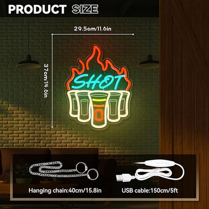 Shot Neon Sign, Bar Neon Signs for Wall Decor, Dimmable Acrylic Neon Lights for Home Bar Pub Club Bistro Man Cave Restaurant Party Decorations Gift