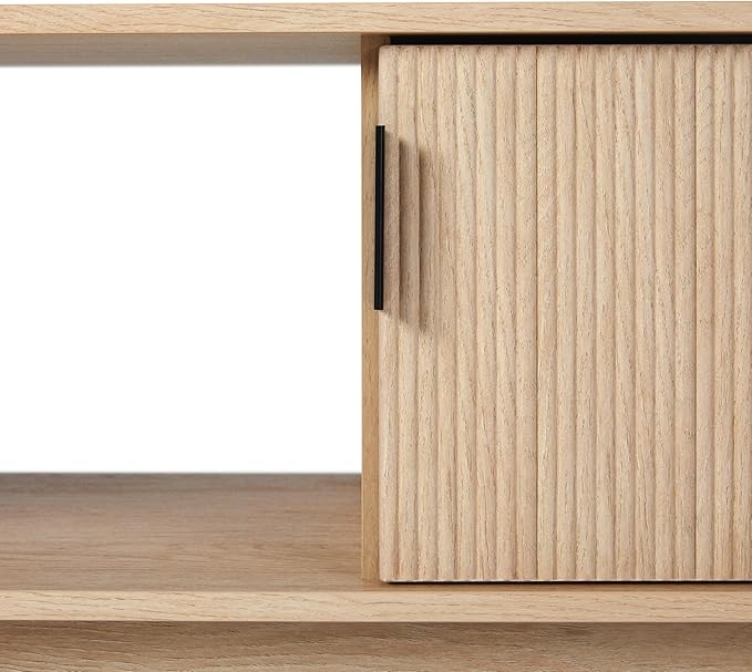 Walker Edison Arundo Fluted TV Stand for TVs up to 65 Inches, 58" TV Stand, Coastal Oak