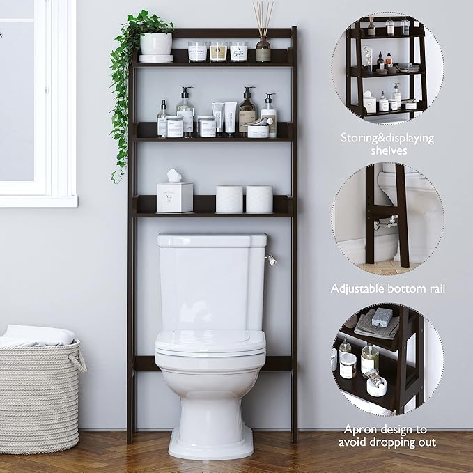 UTEX Over The Toilet Storage, 3-Tier Bathroom Shelves Over Toilet, Behind Toilet Bathroom Organizer (Espresso)