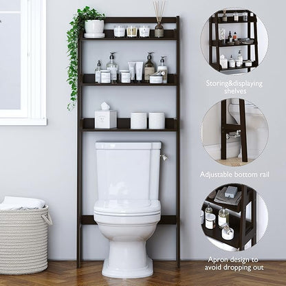 UTEX Over The Toilet Storage, 3-Tier Bathroom Shelves Over Toilet, Behind Toilet Bathroom Organizer (Espresso)