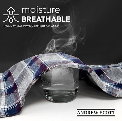 Andrew Scott Mens' Robe with Hoodie| Cotton Flannel Brush Plaid | All Season | Full Length House Robe