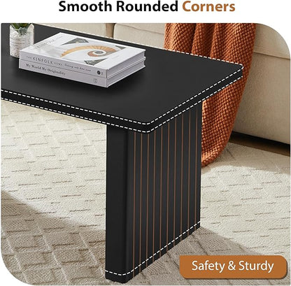 Rectangular Fluted Coffee Table, Farmhouse Wood Coffee Table Mid Century Modern Center Table Boho Living Room Tables for Living Room Office (Black, 19.69" D x 43.3" W x 17.72" H)