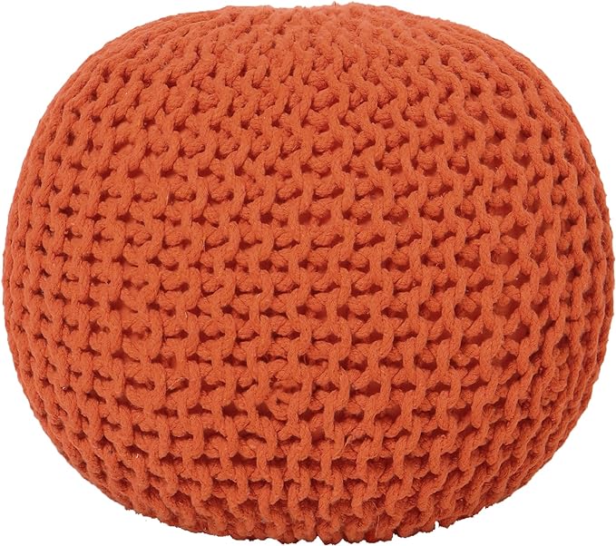 REDEARTH Round Pouf Ottoman - Hand Knitted Cable Boho Poof - Pouffe Circular Footrest for Living Room - Bedroom - Patio - 100% Cotton (19.5"x19.5"x14") - Burnt Orange