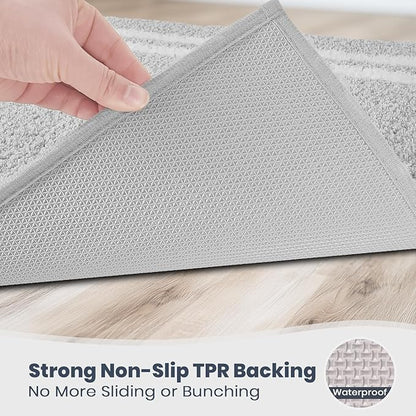 PURRUGS Bathroom Rug Non-Slip Machine Washable 30" x 60", Super Absorbent and Quick Dry Shaggy Microfiber Bath Mat, Extra Soft and Plush Bath Rug for Bathtub, Shower and Sink, Light Grey