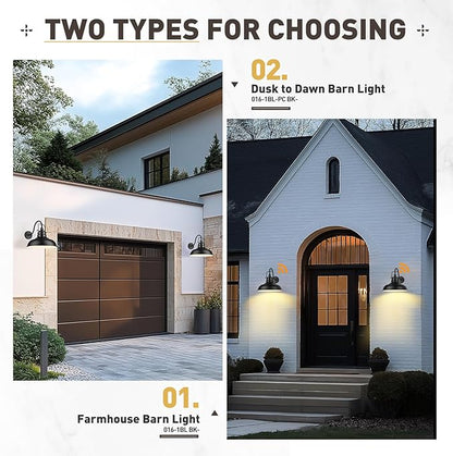 zeyu 2 Pack Dusk to Dawn Outdoor Wall Sconce, Gooseneck Barn Light Fixtures for Front Porch, Exterior Wall Mount Light in Matte Black Finish, 016-1BL-PC-2 BK