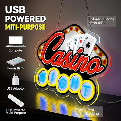 Casino Night Neon Sign for Wall Decor Casino Led Neon Light Dimmable Led Light Sign for Bar Casino Play Room Birthday Party Decor