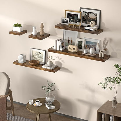 Square Floating Shelves for Wall, 10"W x 10"D x 1.2"H, Small Wooden Wall Mounted Display Shelf with Invisible Brackets for Living Room, Bedroom, Bathroom, Kitchen Decor, Set of 4, Rustic Brown
