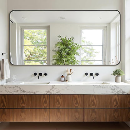 Bathroom Mirror 72" x 36", Large Rectangle Wall Mirror, Black Metal Frame Wall Mounted Mirrors for Bathroom, Vanity, Bedroom, Entryway Decor(Horizontal/Vertical)