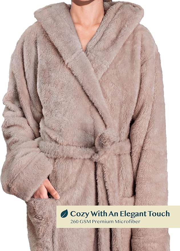 PAVILIA Women Hooded Plush Soft Robe | Fluffy Warm Fleece Sherpa Shaggy Bathrobe