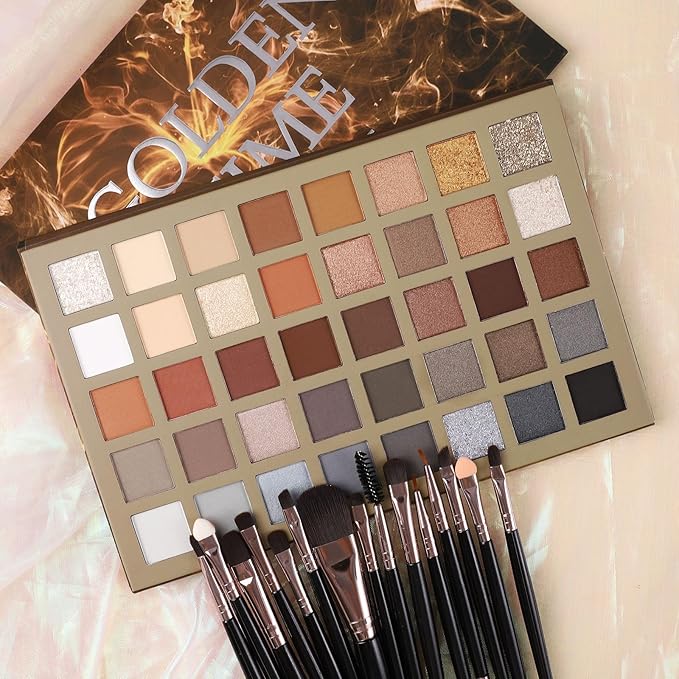 UCANBE Nude Eyeshadow Palette + 15 PCS Makeup Brushes Set, 40 Color Matte Shimmer Glitter Eye Shadow, Neutral Black Dark Grey Smoky Make Up Pallet Gift Kit Highly Pigmented Long Lasting Waterproof