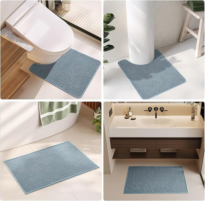Bathroom Runner Rug, Long Bath Mat Washable Thin Quick Dry Low Pile Bathroom Runner Rugs Non Slip, Denim Blue 24"x70"