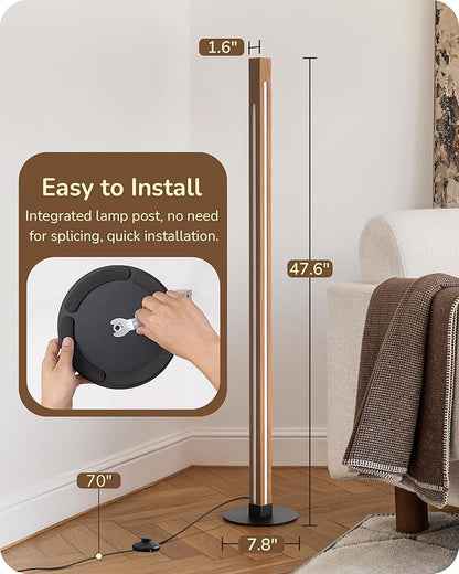 EDISHINE Wood Floor Lamp, Upgraded Dual-Sided Lighting, Minimalist Floor Lamps for Living Room, Corner Floor Lamp with Remote/Foot Control, 7CCT & Dimmable Corner Lamp for Bedroom, Office, Walnut Wood