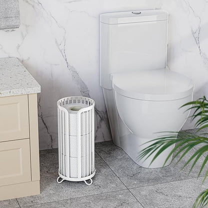 Toilet Paper Holder Stand, Freestanding Toilet Tissue Organizer, Minimalistic Storage Solution, Reserve Mega Rolls-White