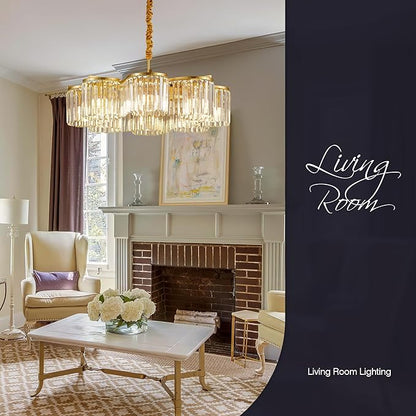 30.3“ Gold Semi Flush Mount Ceiling Light Fixtures, 8-Light Gold Modern Crystal Chandelier Height Adjustable Pendant Lighting for Bedroom Entryway Hallway Kitchen Island Living Room Foyer