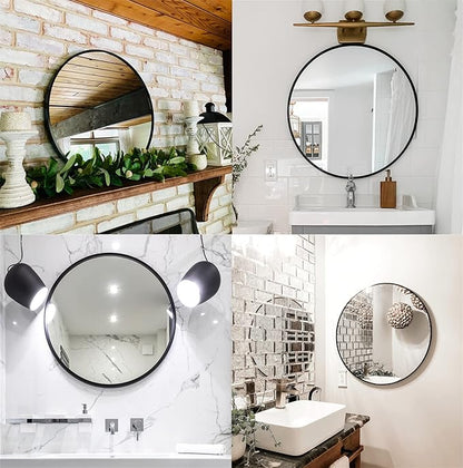 BEAUTYPEAK 18 Inch Round Mirror, Metal Frame Circle Mirror, Wall Mounted for Entryway, Bathroom, Vanity, Living Room, Black