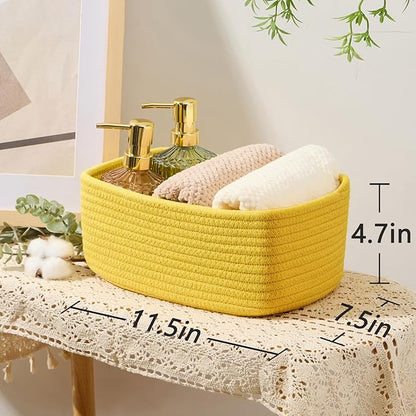 Small Storage Baskets for Organizing | Closet Organizer Bins | Shelf Toy Basket | Woven Rope Baskets | Cube Decorative Box | Shallow Basket | 11.5x7.5x4.7” | 3 Packs Yellow