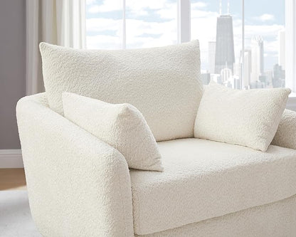 360° Swivel Accent Armchair Set of 2, 39.3" Oversized, Sherpa Boucle Fabric Sofa Chair with Removable Back & Arm Pillows, Swivel Chairs with Cozy Soft Padded, No Assembly Required, White