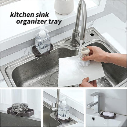 Silicone Bathroom Soap Dishes with Drain Spout-Bathroom and Kitchen Sink Organizer,Sponge Holder,Dish Soap Tray,Perfect for Dispenser,Scrubber,Bottle,Cup on Sink or Counter-Coffee 4.9"×3.2"