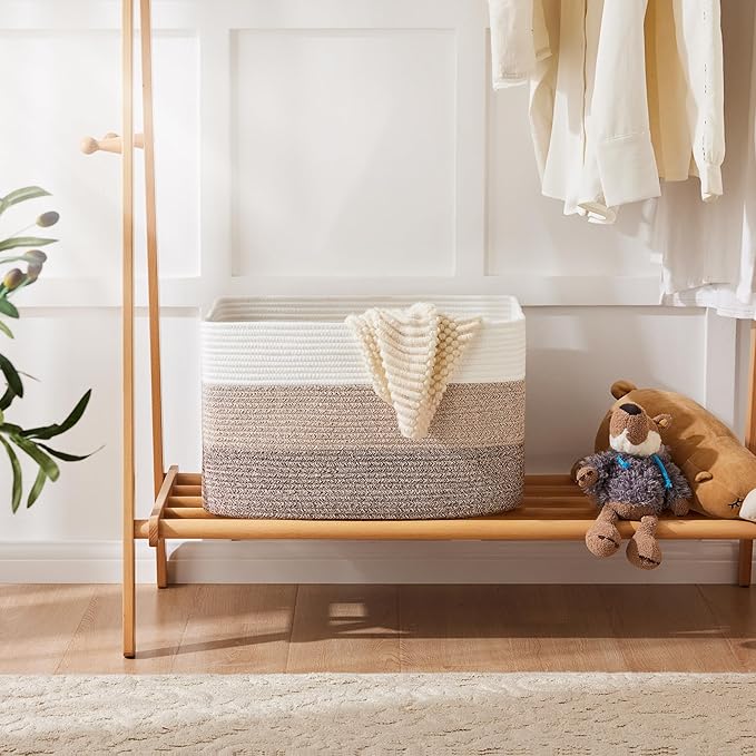 Blanket Basket,Rectangle Woven Baskets for Storage,65L Laundry Basket for Decorative Nursery Blanket,Toys,Dirty Clothes and Magazine in Shelves,Baby Room,and Living Room