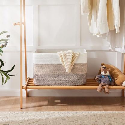 Blanket Basket,Rectangle Woven Baskets for Storage,100L Laundry Basket for Decorative Nursery Blanket,Toys,Dirty Clothes and Magazine in Shelves,Baby Room,and Living Room