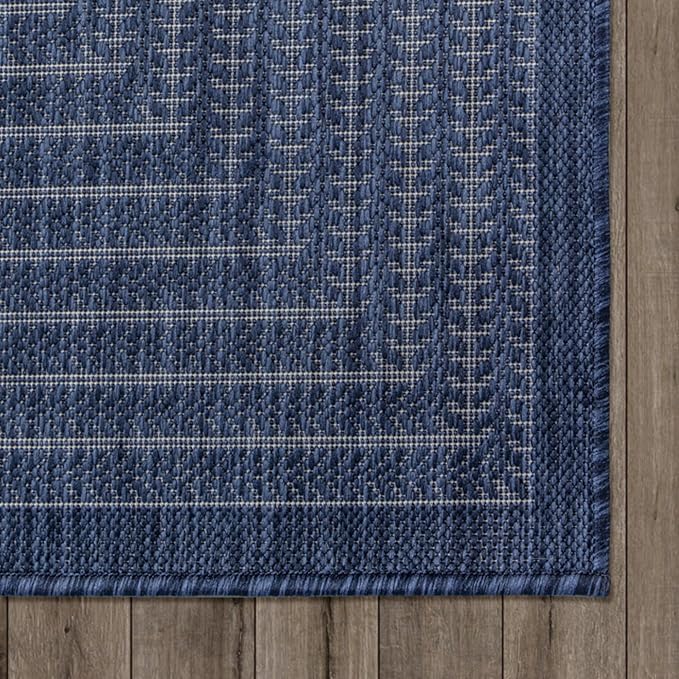 Adiva Rugs Outdoor Indoor Area Rug, Weather Resistant, Easy to Clean, Stain Resistant Floor Mat for Dining Room, Backyard, Deck, Patio (Navy Weiss, 8' x 10')