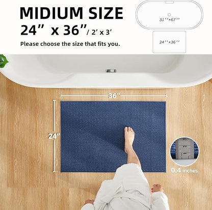 Bathroom Rugs Non Slip Washable, Super Absorbent Thin Bath Mat Quick Dry Low Pile Bathroom Rug, Navy Blue 24"x36"