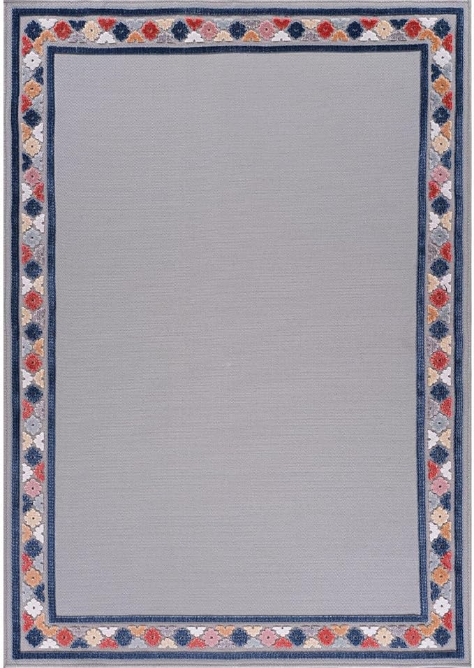 Beverly Rug Outdoor Rug 4x6 Modern Bordered Area Rugs for Indoor and Outdoor Patio Easy to Clean Non Shedding Living Room Porch Garden Washable Outside Carpet (4 x 6 Gray)