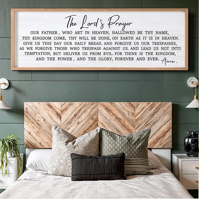 Our Father Prayer Bible Verse Framed Wall Art, 40''×15'' Rustic Religious Christian Lords Prayer Sign for God Jesus Christ Prayer, Horizontal Holy Inspirational Catholic Scripture Decor