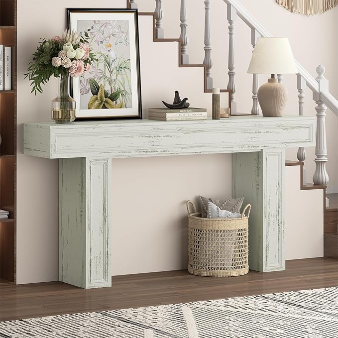 Rresyet 63 Inch Long Console Table, Sofa Table Behind Sofa, Wooden Entryway Table, Farmhouse Entryway Table for Entry, Hallway, Living Room (White)