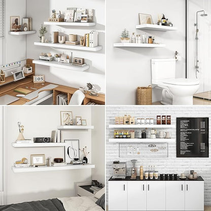 RICHFOCUS 72Inch Floating Shelves for Wall 2 Pack Shelves for Bedroom|Kitchen|Bathroom Wall Mounted Rustic Wood Floating Shelf with Invisible Brackets for Books|Storage|Decor, White