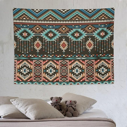 HZOHNAGO Aztec Tapestry Turquoise Blue and Brown and Native American Tribal Pattern Printed Wall Tapestry Wall Hanging for Bedroom Living Room Dorm 80" W x 60" H