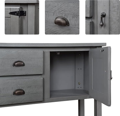 Solid Wood Farmhouse Console Table Sofa Table with Storage Drawers and Shelves for Storage Entry Hallway Foyer Sofa Side Table(48" Gray)