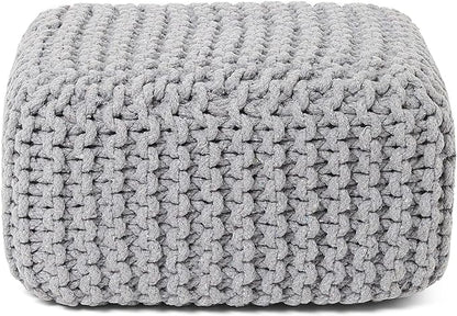 REDEARTH · Cube Low Pouf Foot Stool Ottoman - Hand Knitted Poof - Cord Boho Pouffe - Home Décor - Stuffed Footrest for Living Room - Nursery - Bedroom - Patio (16" x 16" x 8") - Light Gray