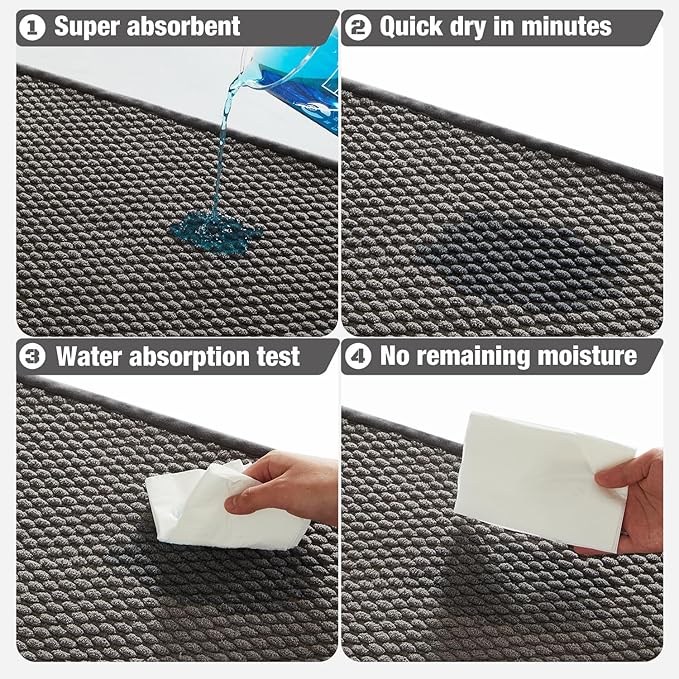 Bathroom Rugs Non Slip Washable, Super Absorbent Thin Bath Mat Small Quick Dry Low Pile Bathroom Rug, Dark Grey 16"x24"