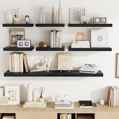 16 Inch Floating Shelves, 16"x9.25"x1.5" Inch Deep Floating Shelves for Wall, Wooden Shelves for Bathroom, Bedroom, Living Room, Black