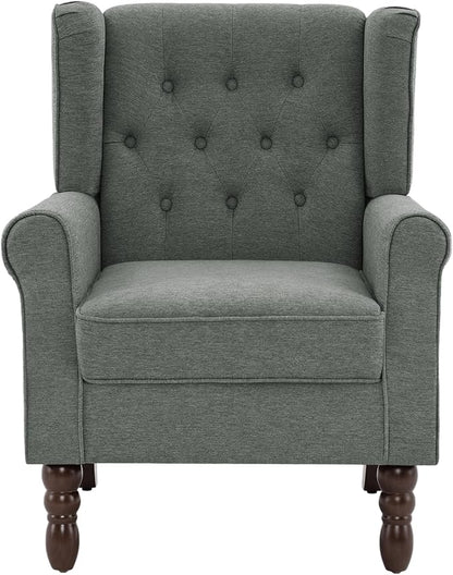UIXE High Back Accent Chair, Fabric Upholstered Armchair for Living Room, Retro Wingback Arm Chair Comfy Single Sofa Bedroom Reading Seat with Solid Wooden Legs - Gray