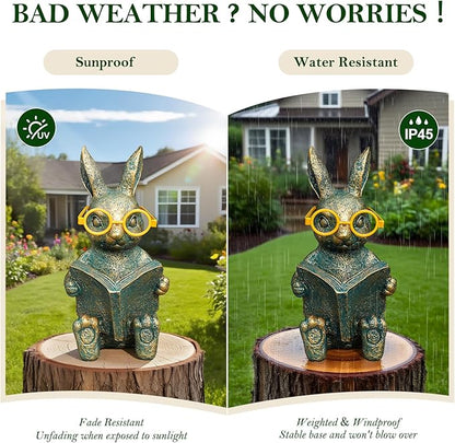 Solar Garden Decor, Adorable Rabbit Statue with Solar-Powered Glasses, Outdoor Decoration Lights for Patio, Yard & Balcony, for Kids, Mom & Grandma