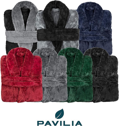 PAVILIA Mens Soft Robe, Plush Fluffy Fleece Bathrobe Men, Long Sherpa Shaggy Spa Robe
