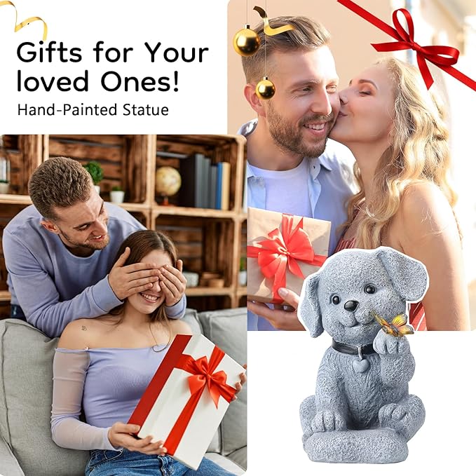 Solar Puppy Dog Garden Decor - Cute Pet Memorial Statue, Auto On/Off LED Light, Weatherproof Resin for Yard Pathway & Dog Lover Gifts