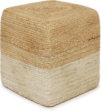 REDEARTH · Cube Pouf Ottoman - Braided Pouffe Accent Sitting Square Footrest for Living Room, Bedroom, Nursery, kidsroom, Patio, Gym; 100% Jute (14.5"x14.5"x16"; Natural Ivory)