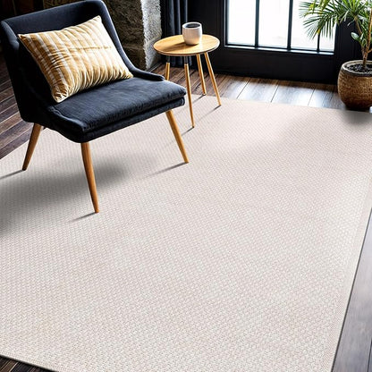 CAMILSON Easy Jute Rug 5x7, Indoor Outdoor Off-White Farmhouse Area Rugs for Living Room Patio and Kitchen Rug, Solid Woven Design, Easy-Cleaning, Washable Outside Carpet Alfombras (5 x 7)