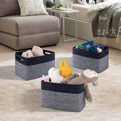 4 Pack Storage Baskets for Organizing, Woven Baskets for Shelves - Perfect for Toys, Books, Towels, and Clothes, Durable Gift Basket Bins Toy Storage, 13''L x9''W x7.8''H, Blue and Grey