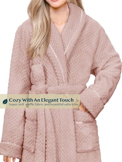 PAVILIA Women Plush Fleece Robe, Soft Textured Bathrobe, Lady Cozy Spa Long Robe