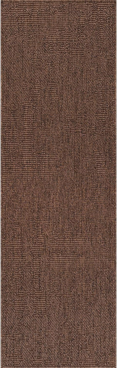 CAMILSON Indoor and Outdoor Runner Rug Brown Solid Boho Woven Design Easy-Cleaning Non Shedding Fiber Living Room Bedroom Garden Patio and Kitchen Washable Outside Carpet Alfombras (2x7)