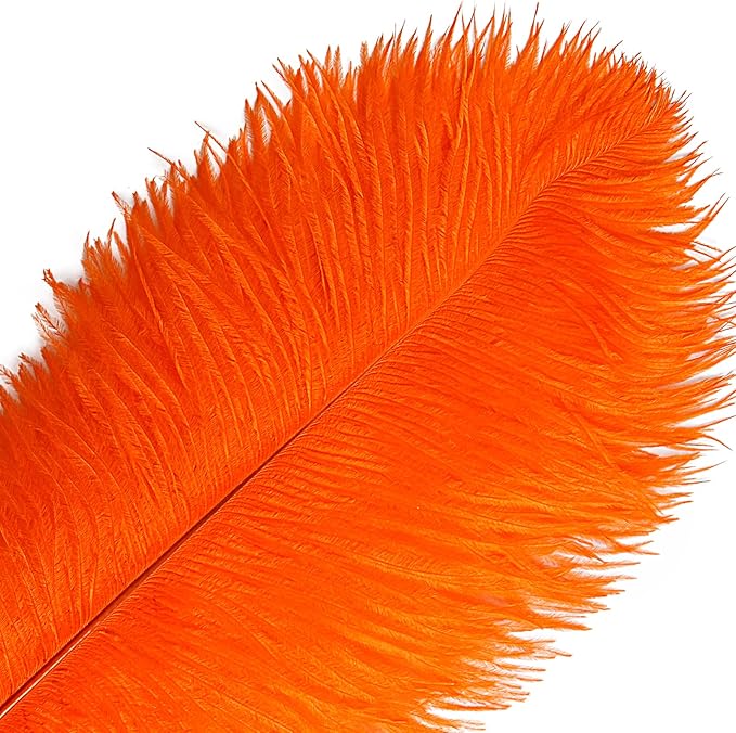 THARAHT Orange Ostrich Feathers 12pcs Large Natural Bulk 12-14Inch 30cm-35cm for Wedding Party Centerpieces Halloween and Home Decoration Feathers