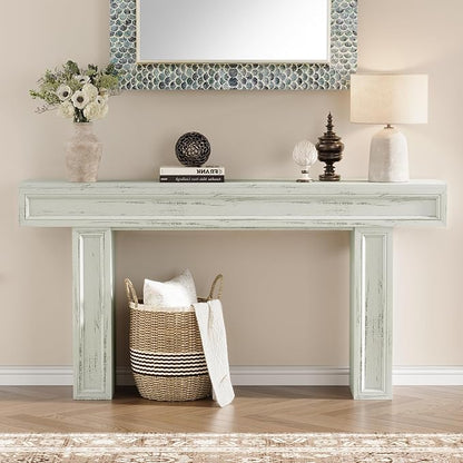 Rresyet 63 Inch Long Console Table, Sofa Table Behind Sofa, Wooden Entryway Table, Farmhouse Entryway Table for Entry, Hallway, Living Room (White)