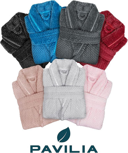 PAVILIA Women Plush Fleece Robe, Soft Textured Bathrobe, Lady Cozy Spa Long Robe