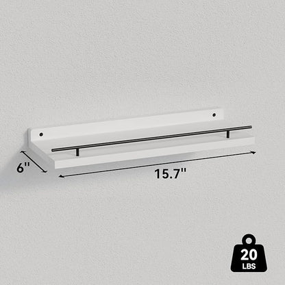 WOPITUES Floating Shelves with Black Metal Guardrail, Shelves for Wall Decor Set of 3, Wall Shelves for Bedroom, Bathroom, Kitchen, Living Room, Plants, Picture Frames, Art- Black and White