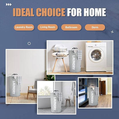 Caroeas 125L Laundry Basket,Large Laundry Hamper, Laundry Bag with Padded Handles, Clothes Hamper Stands Up Well, Collapsible Free Standing Easy Storage Washing Bin (Light Grey,125L)