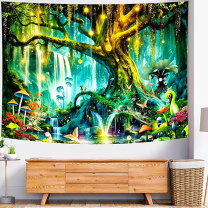 Delur Magical Forest Tapestry Fantasy Tree of Life Enchanted Fairy Tale Forest Tapestry Mystical Psychedelic Nature Landscape Wall Hanging Headboard for Bedroom Living Room Home Decor (70.8" x 92.5")